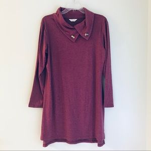 Ladies Long Sleeved Heather Burgundy Tunic Dress
